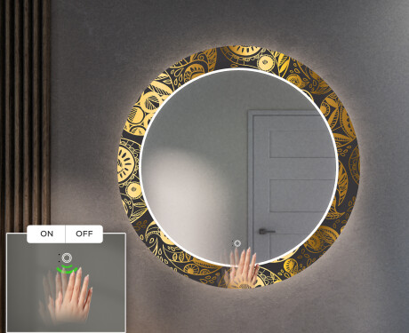 Round Backlit Decorative Mirror LED For The Hallway - Ancient Pattern #4