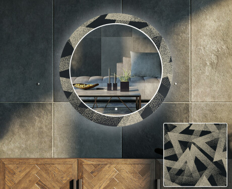 Round Backlit Decorative Mirror LED For The Living Room - Dotted Triangles