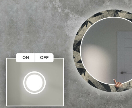 Round Backlit Decorative Mirror LED For The Living Room - Dotted Triangles #3
