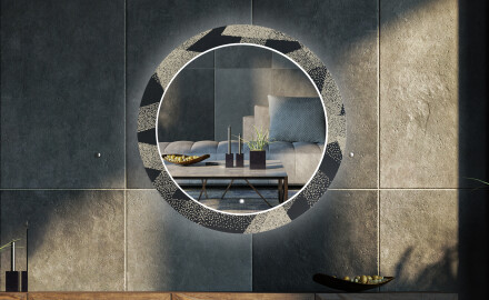 Round Backlit Decorative Mirror LED For The Living Room - Dotted Triangles