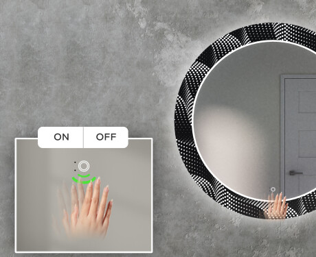 Round Backlit Decorative Mirror LED For The Living Room - Dark Wave #4