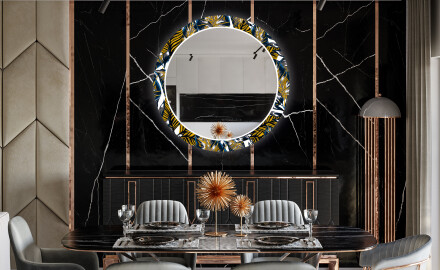 Round Backlit Decorative Mirror LED For The Dining Room - Colorful Leaves