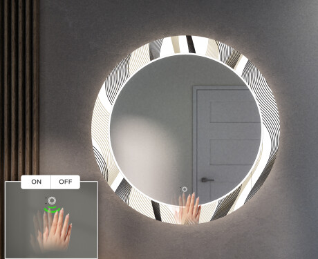 Round Backlit Decorative Mirror LED For The Hallway - Waves #4