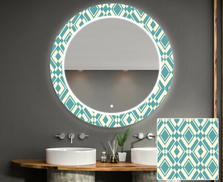 Round Decorative Mirror With LED Lighting For The Bathroom - Abstract Seamless
