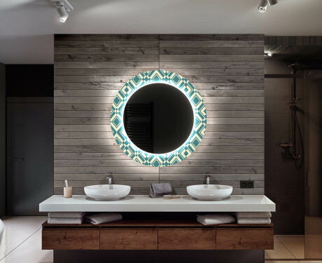 Round Decorative Mirror With LED Lighting For The Bathroom - Abstract Seamless #10