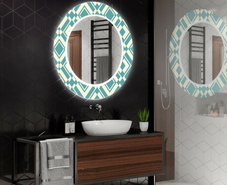 Round Decorative Mirror With LED Lighting For The Bathroom - Abstract Seamless #2