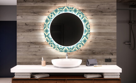 Round Decorative Mirror With LED Lighting For The Bathroom - Abstract Seamless