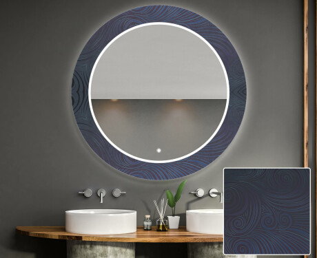 Round Decorative Mirror With LED Lighting For The Bathroom - Blue Drawing #1