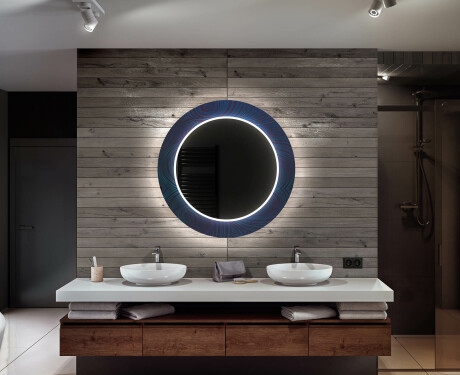 Round Decorative Mirror With LED Lighting For The Bathroom - Blue Drawing #10