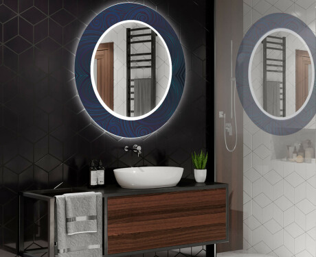 Round Decorative Mirror With LED Lighting For The Bathroom - Blue Drawing #2