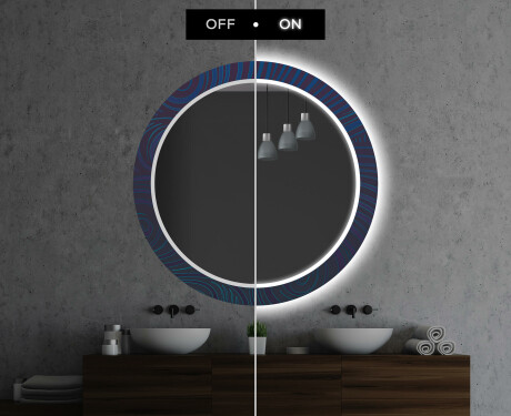 Round Decorative Mirror With LED Lighting For The Bathroom - Blue Drawing #6
