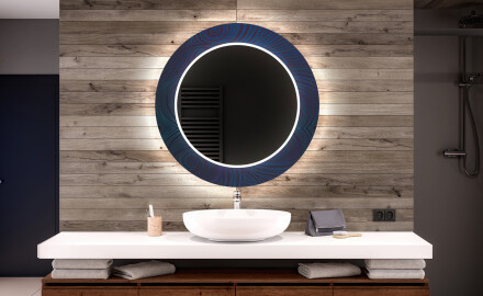 Round Decorative Mirror With LED Lighting For The Bathroom - Blue Drawing