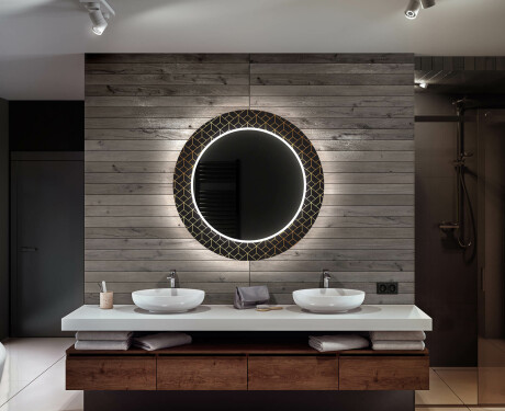 Round Decorative Mirror With LED Lighting For The Bathroom - Golden Lines #10