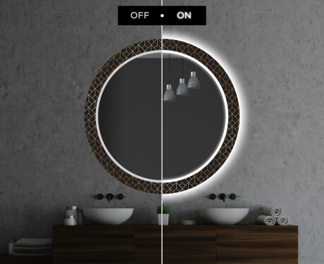 Round Decorative Mirror With LED Lighting For The Bathroom - Golden Lines #6