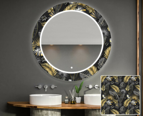 Round Decorative Mirror With LED Lighting For The Bathroom - Goldy Palm