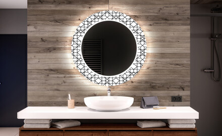 Round Decorative Mirror With LED Lighting For The Bathroom - Industrial