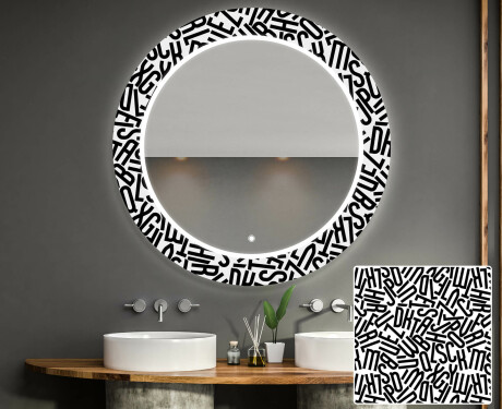 Round Decorative Mirror With LED Lighting For The Bathroom - Letters #1