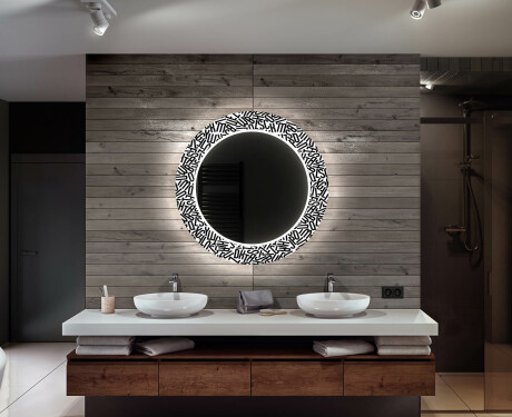 Round Decorative Mirror With LED Lighting For The Bathroom - Letters #10