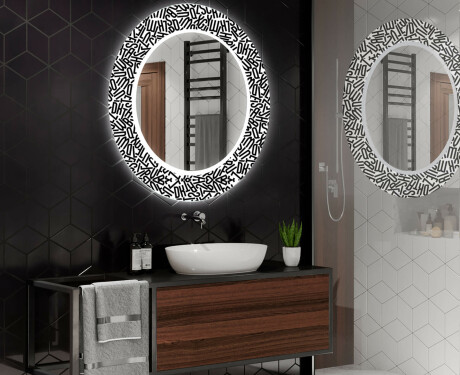 Round Decorative Mirror With LED Lighting For The Bathroom - Letters #2