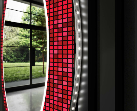 Round Decorative Mirror With LED Lighting For The Bathroom - Red Mosaic #9