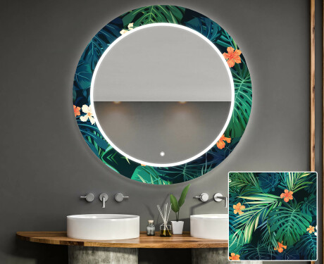 Round Decorative Mirror With LED Lighting For The Bathroom - Tropical #1