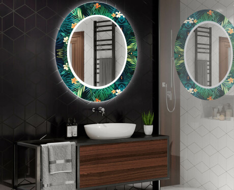 Round Decorative Mirror With LED Lighting For The Bathroom - Tropical #2