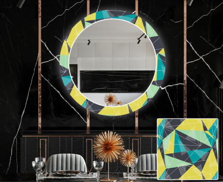 Round Backlit Decorative Mirror LED For The Dining Room - Abstract Geometric #1