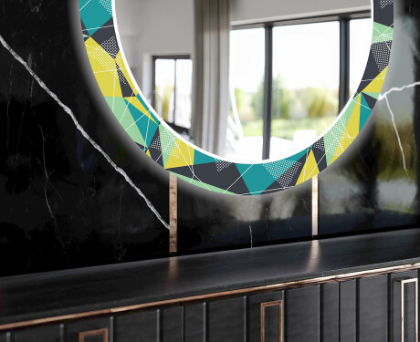 Round Backlit Decorative Mirror LED For The Dining Room - Abstract Geometric #9