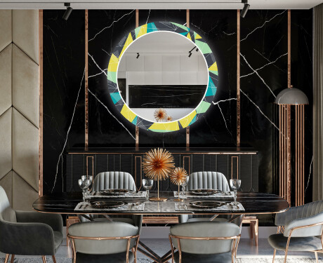 Round Backlit Decorative Mirror LED For The Dining Room - Abstract Geometric #10