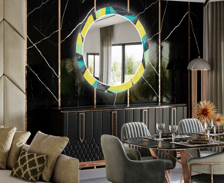 Round Backlit Decorative Mirror LED For The Dining Room - Abstract Geometric #2