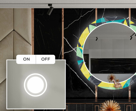 Round Backlit Decorative Mirror LED For The Dining Room - Abstract Geometric #3