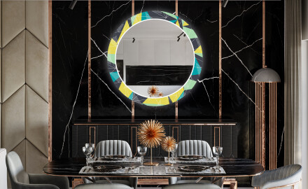 Round Backlit Decorative Mirror LED For The Dining Room - Abstract Geometric