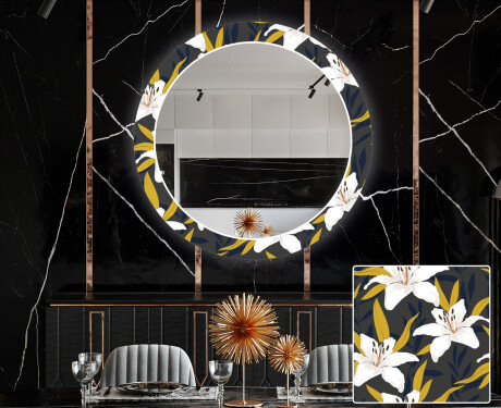 Round Backlit Decorative Mirror LED For The Dining Room - Bells Flowers