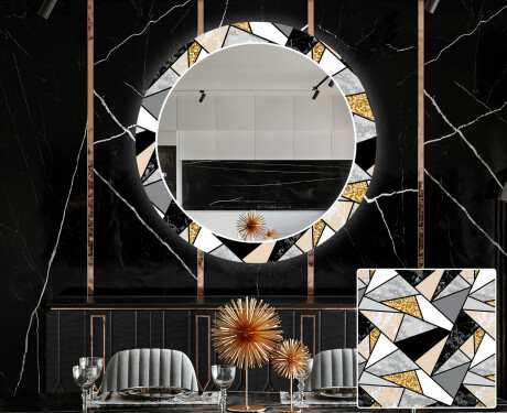 Round Backlit Decorative Mirror LED For The Dining Room - Marble Pattern #1