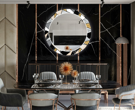 Round Backlit Decorative Mirror LED For The Dining Room - Marble Pattern #10