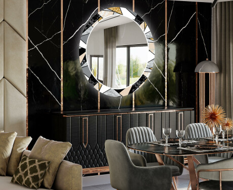 Round Backlit Decorative Mirror LED For The Dining Room - Marble Pattern #2