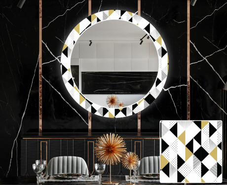 Round Backlit Decorative Mirror LED For The Dining Room - Geometric Patterns #1