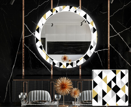 Round Backlit Decorative Mirror LED For The Dining Room - Geometric Patterns