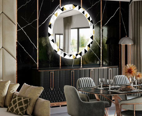 Round Backlit Decorative Mirror LED For The Dining Room - Geometric Patterns #2