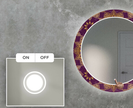 Round Backlit Decorative Mirror LED For The Living Room - Gold Mandala #3