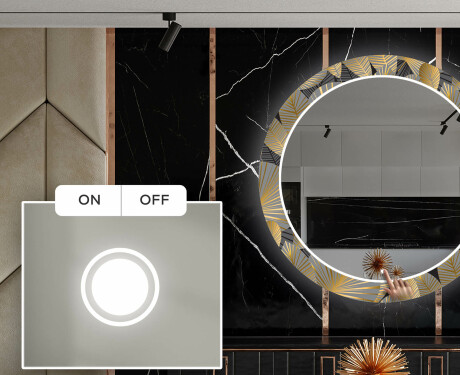 Round Backlit Decorative Mirror LED For The Dining Room - Golden Leaves #3
