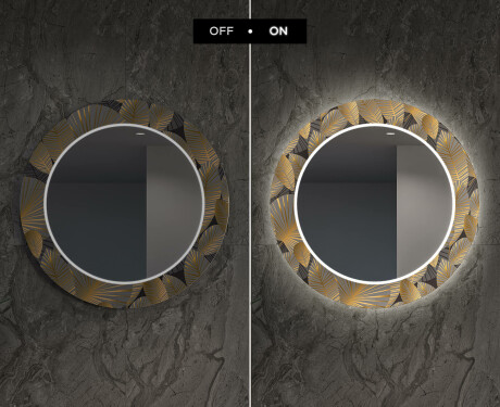 Round Backlit Decorative Mirror LED For The Dining Room - Golden Leaves #6