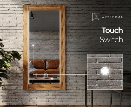 Vertical oak wooden illuminated mirror with rectangular frame and LED light L225 #5