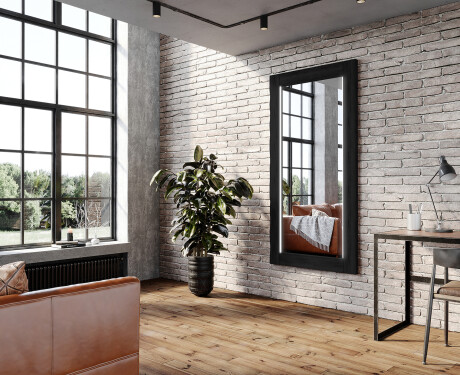 Vertical oak wooden illuminated mirror with rectangular frame and LED light L225 #8