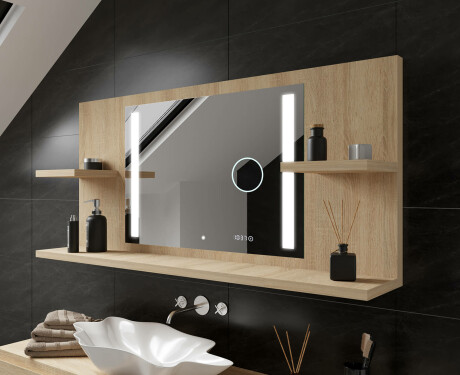 Bathroom led illuminated mirror with shelves L02