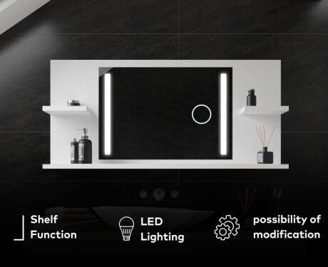 Bathroom led illuminated mirror with shelves L02 #7