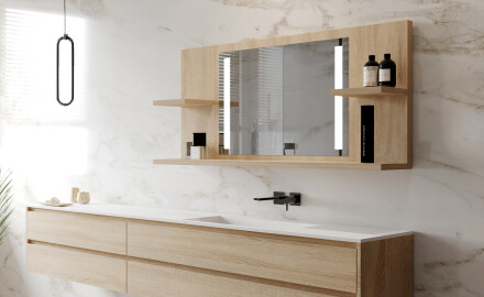 Bathroom led illuminated mirror with shelves L02