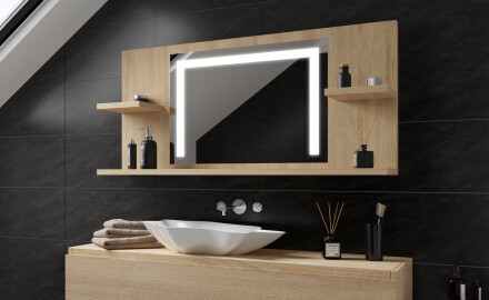 Bathroom led illuminated mirror with shelves L11