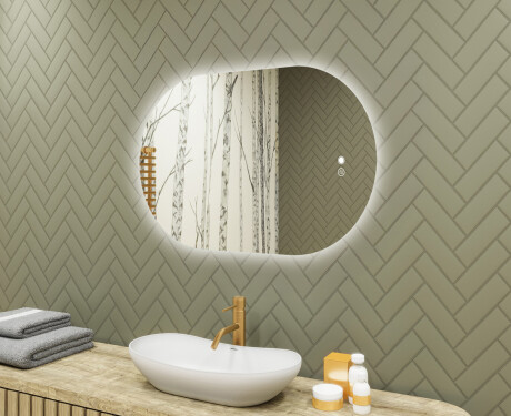 Illuminated bathroom mirror, dual color, touch switch, heating mat