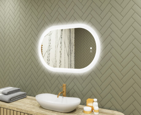 Illuminated bathroom mirror, dual color, touch switch, heating mat
